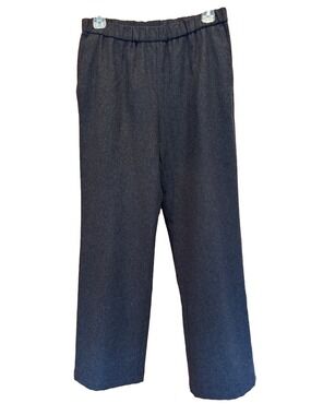 Eileen Fisher 100% Wool Charcoal Grey Elastic Waist Pull-On Wide Leg Pants Small